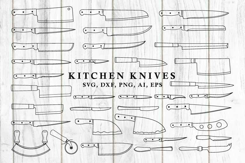 35 Kitchen Knives Bundle, Knife Designs in SVG PNG Clipart