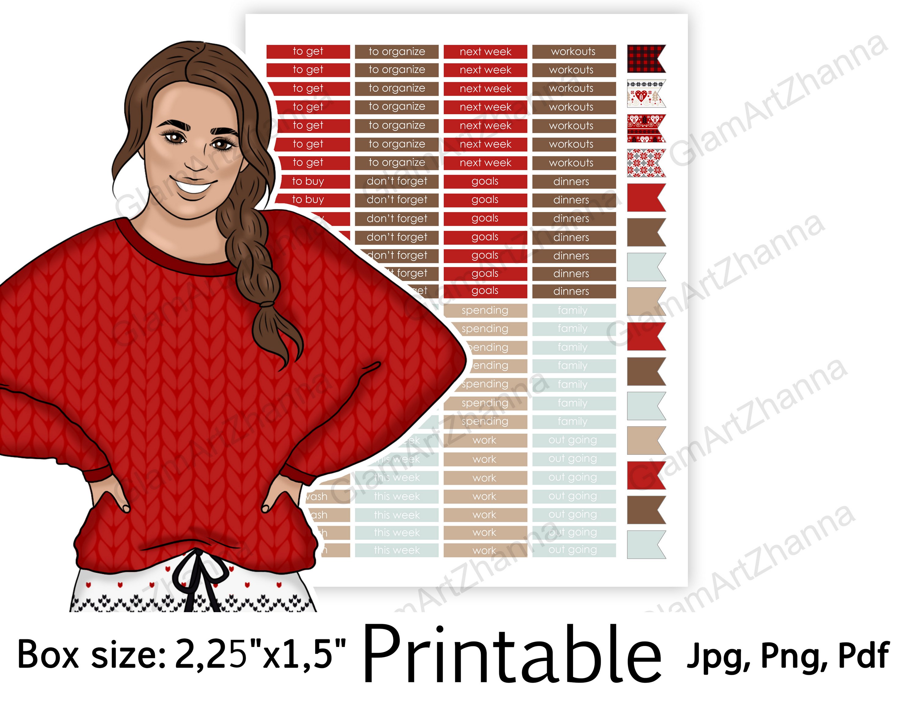 Merry Christmas Holiday Printable Sticker BoxSize 2,25"x1,5" 2