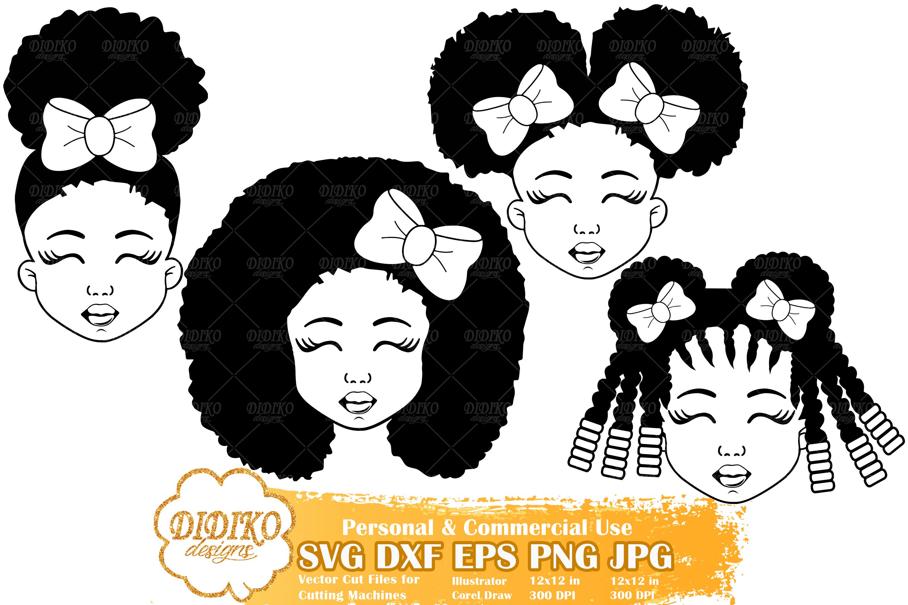 Black Girl Bundle SVG | Afro Girl with Bow| Silhouette File