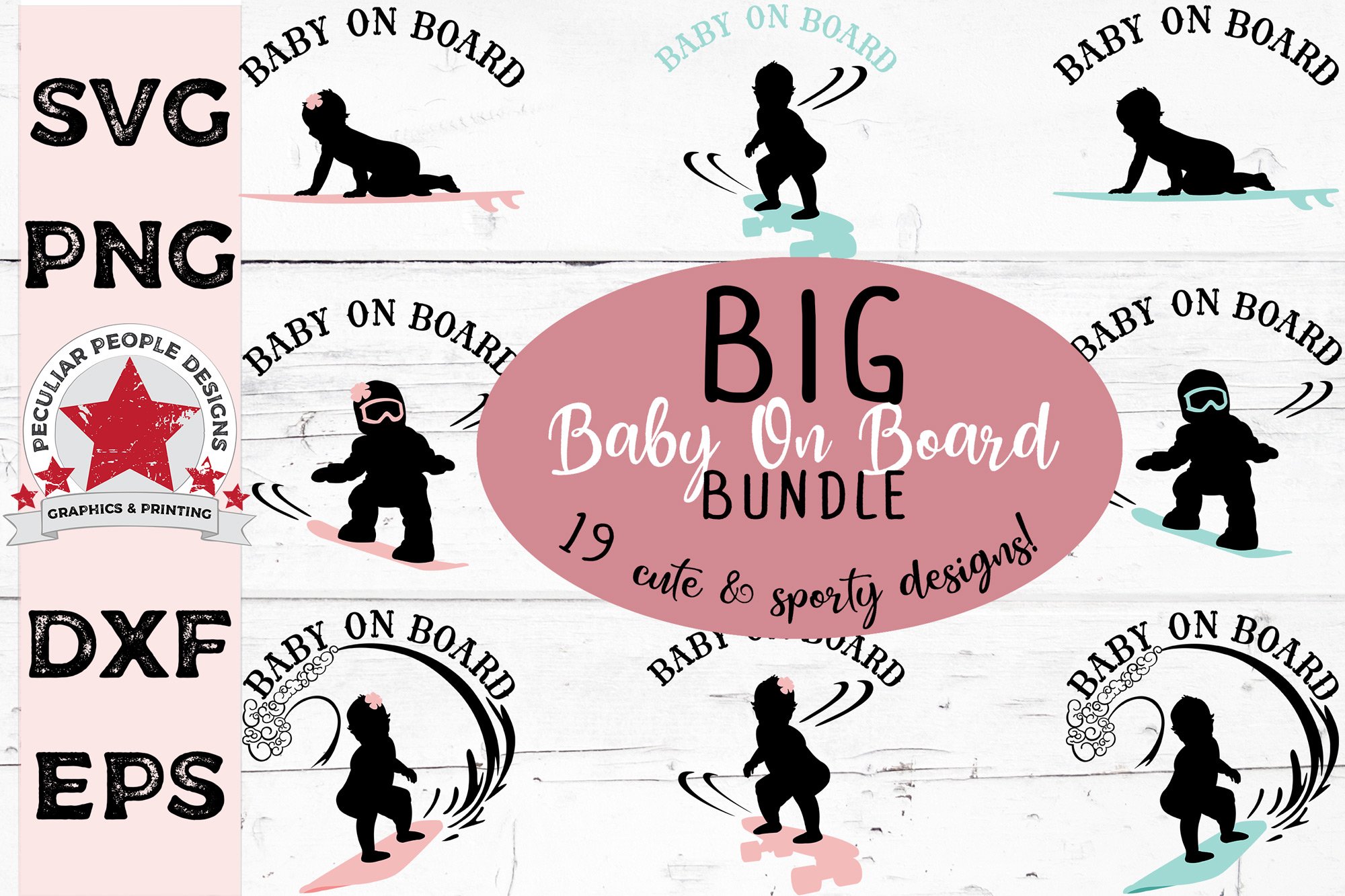 Big Bundle Baby On Board Surfer Skateboarder Snowboarder SVG