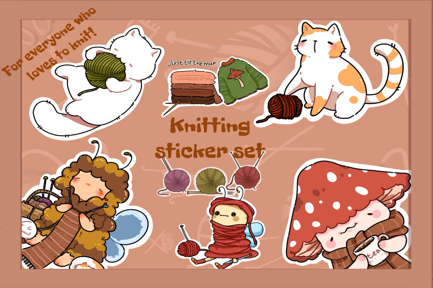 Cozy Kniting stiker set I love knitting