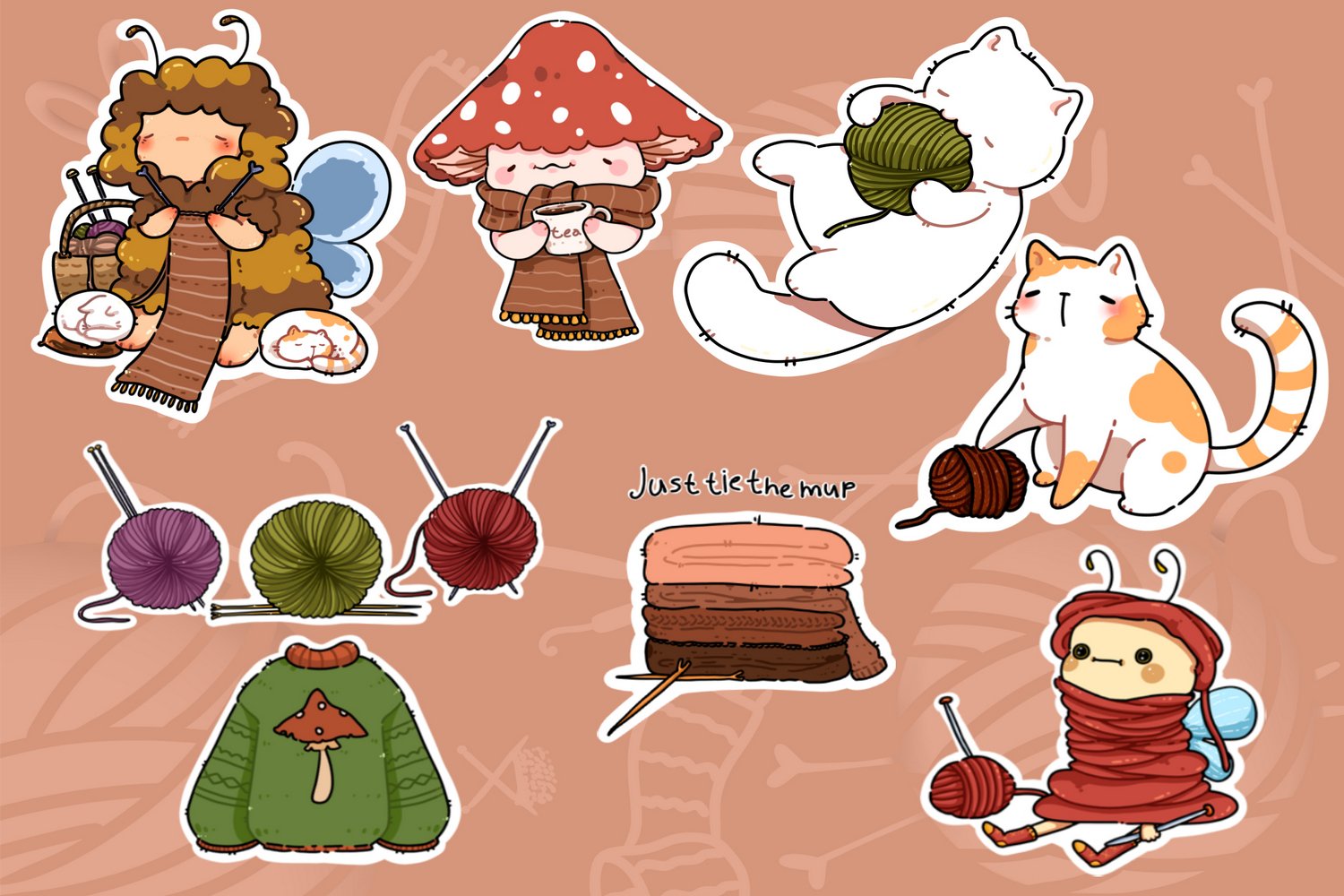 Cozy Kniting stiker set I love knitting 2
