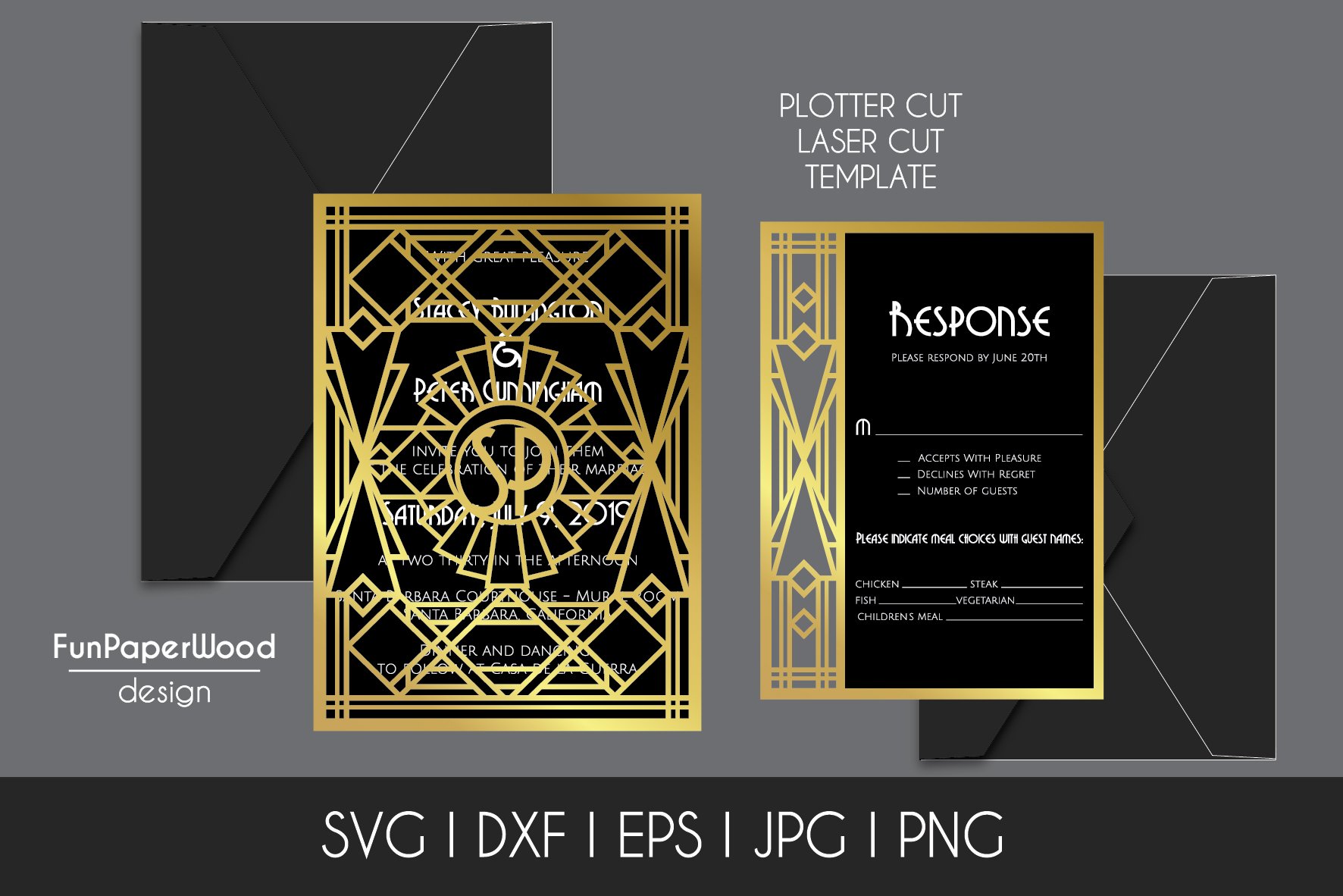 Art Deco Pocket Invitation 5x7 in Svg Dxf Eps cut file