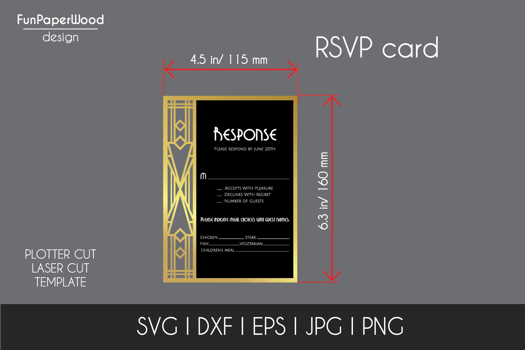Art Deco Pocket Invitation 5x7 in Svg Dxf Eps cut file 2
