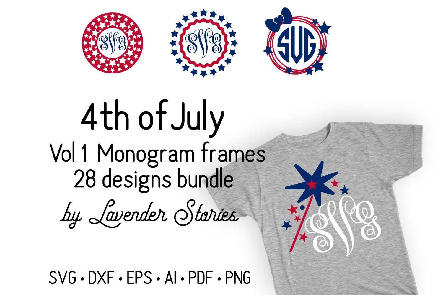 Fourth of July monogram frame BUNDLE
