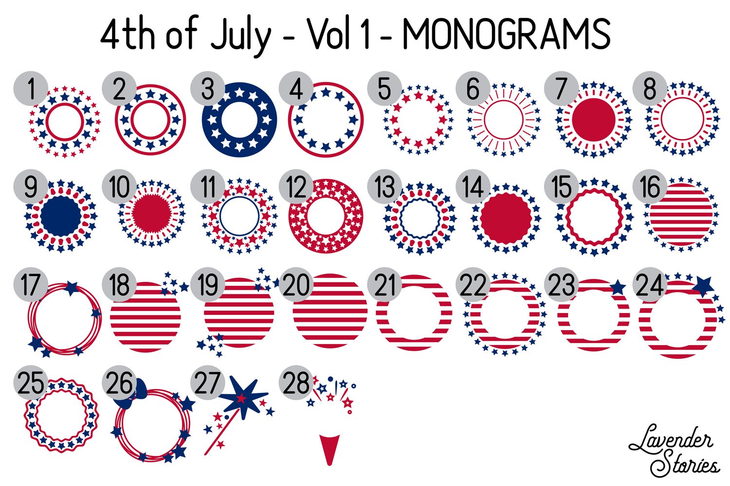 Fourth of July monogram frame BUNDLE 2