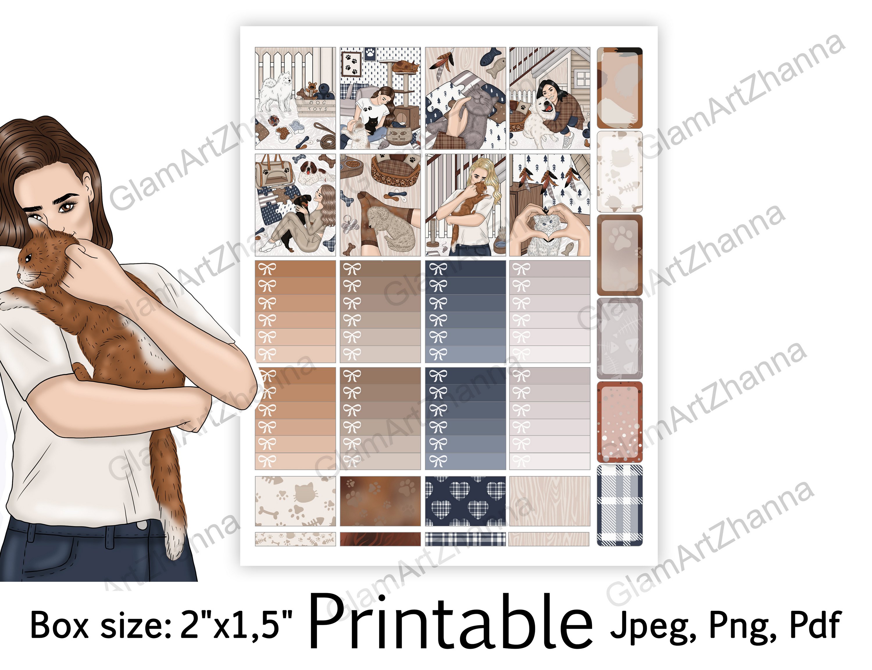 Pets Printable Cat Dog Sticker Kit Box Size 2"x1,5" 2