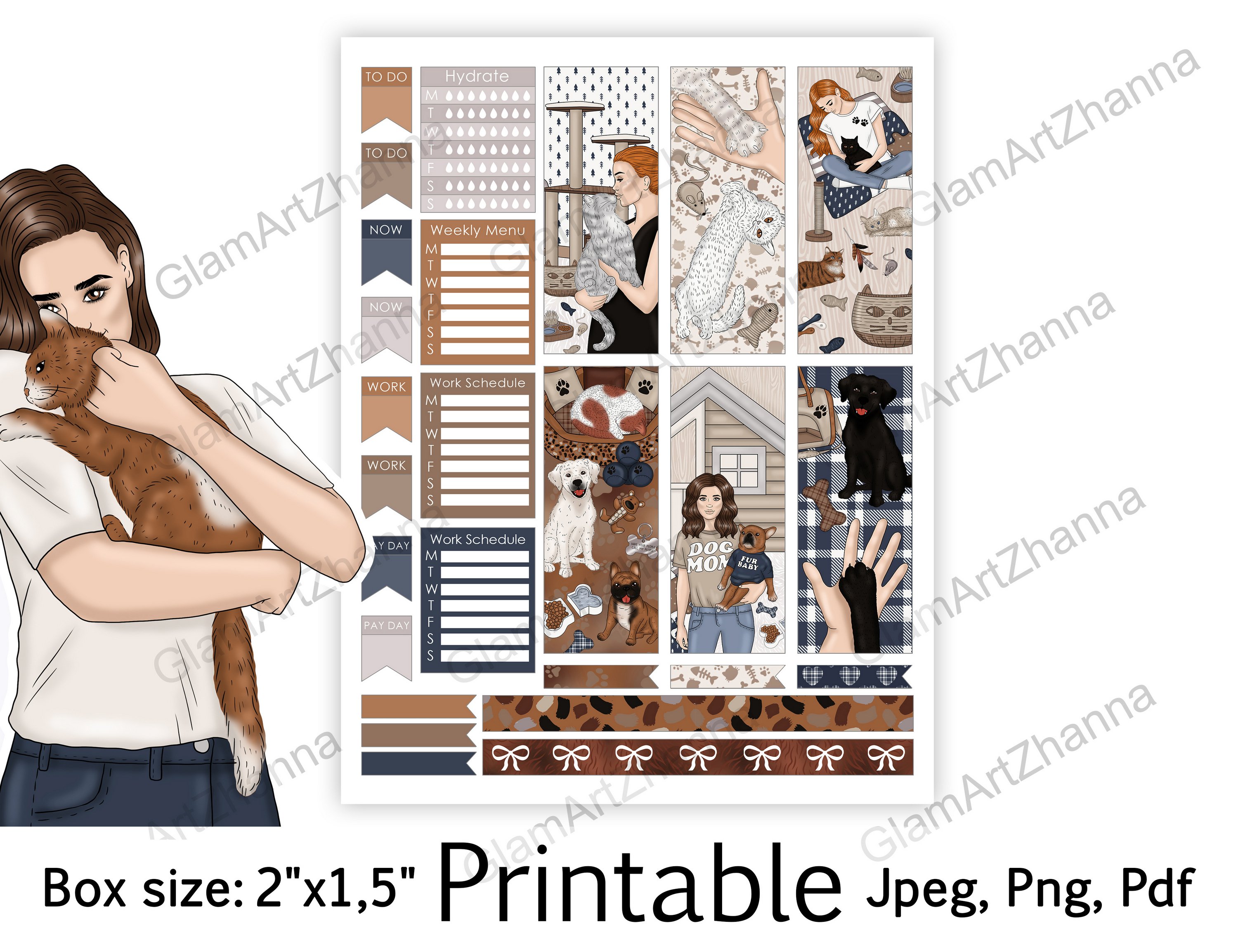Pets Printable Cat Dog Sticker Kit Box Size 2"x1,5" 3