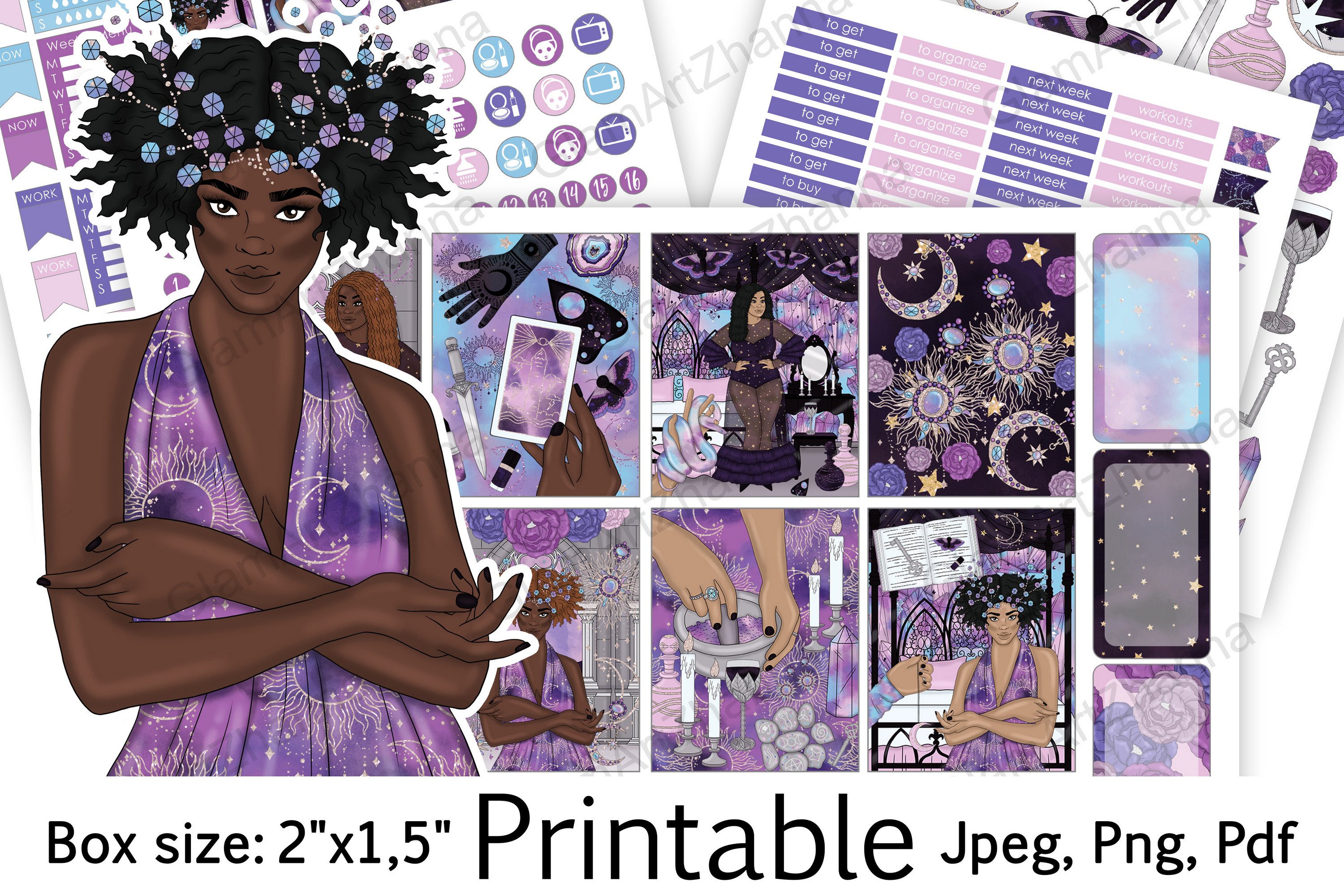 African American Mystic Printable Sticker Box Size 2"x1,5"
