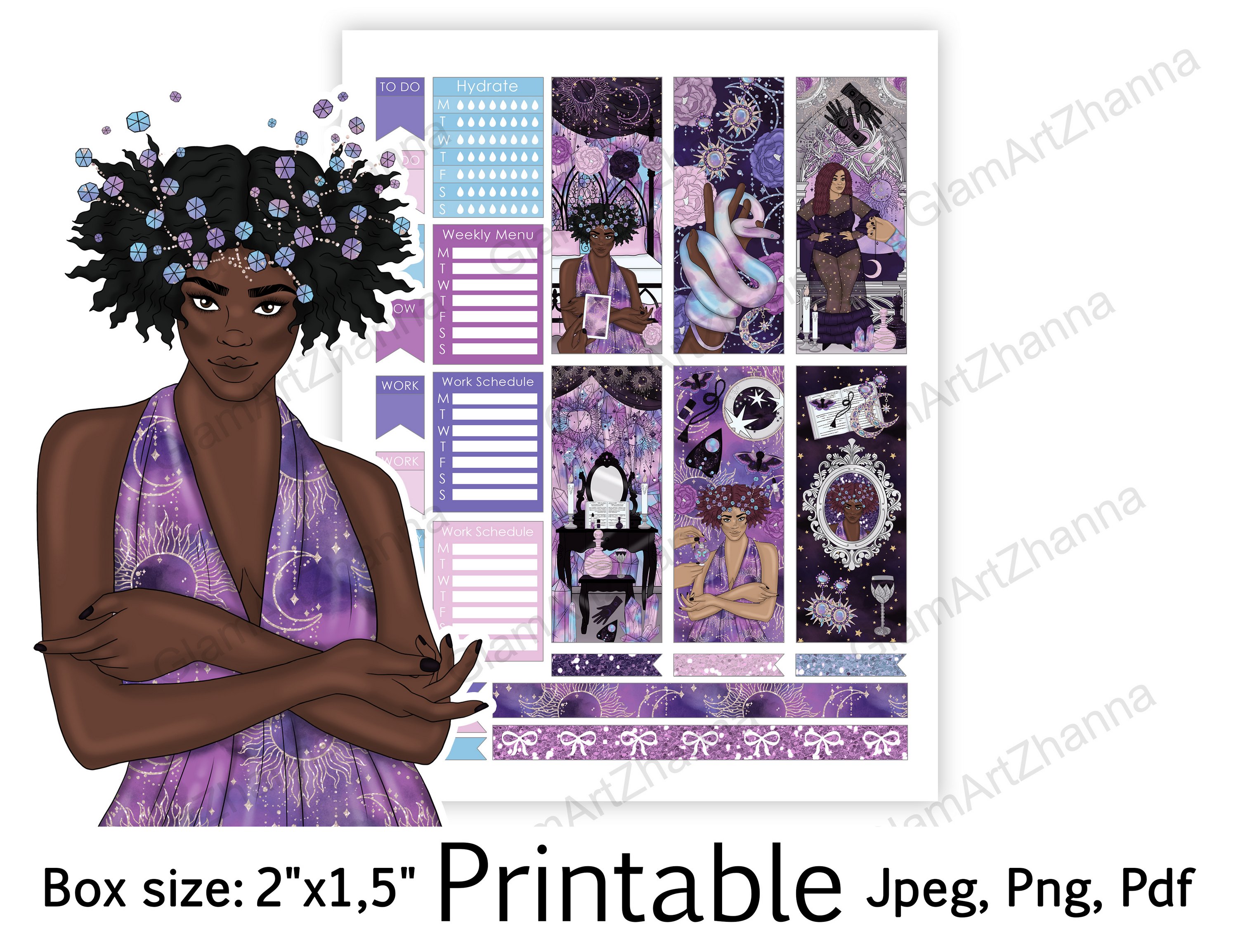 African American Mystic Printable Sticker Box Size 2"x1,5" 2