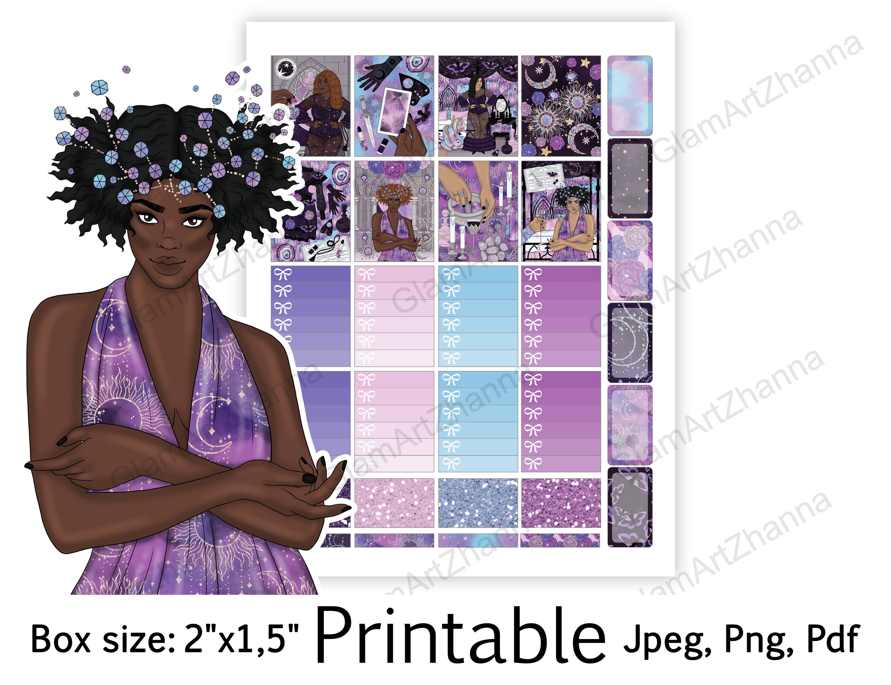 African American Mystic Printable Sticker Box Size 2"x1,5" 3