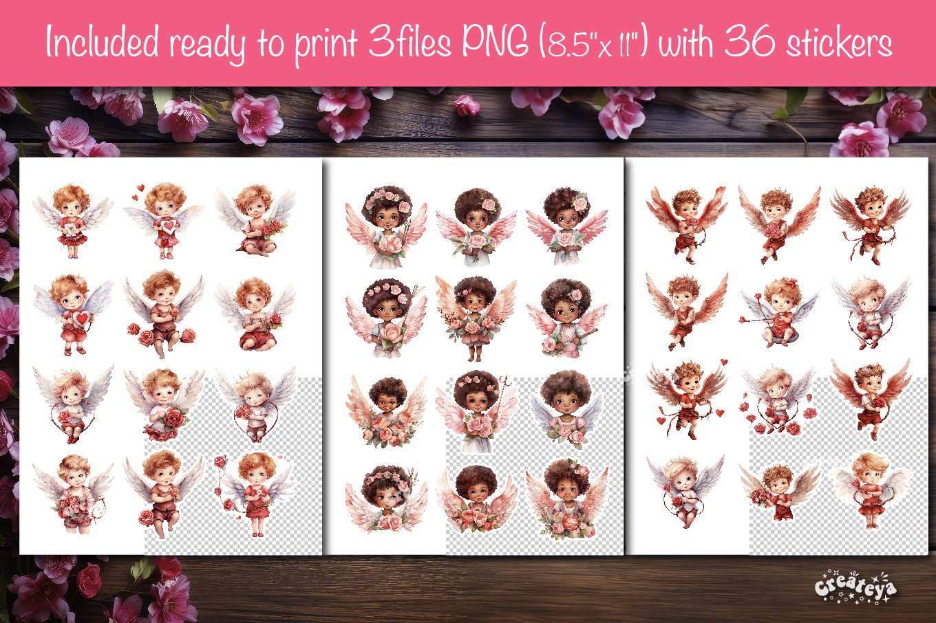 Valentine Stickers png Cute Printable Stickers Cupid Angel 2