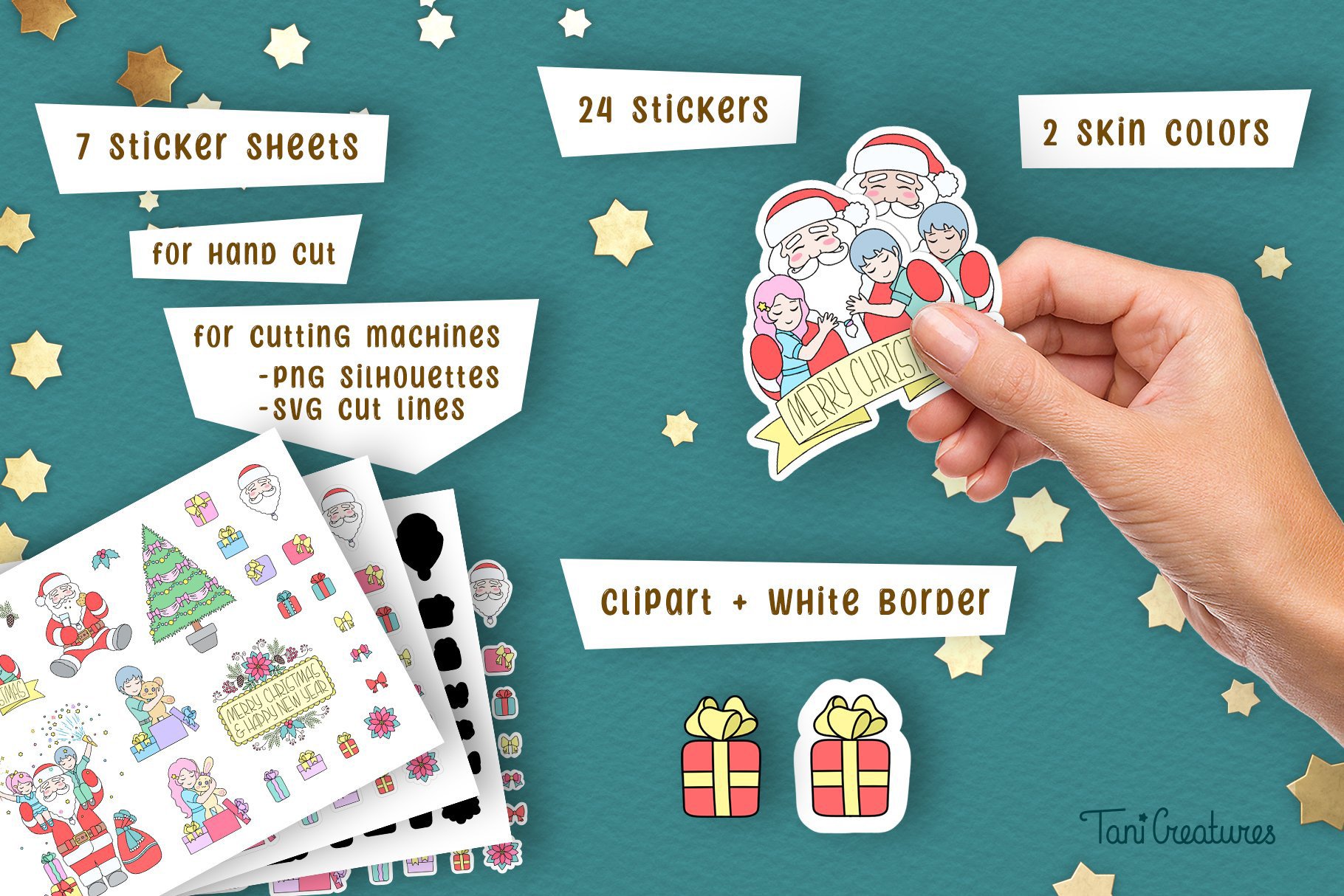 Christmas Printable Stickers - Happy kids with Santa Claus 2
