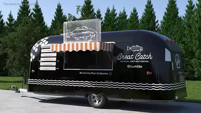 Modern Catering Trailer Mockup Black Rigged for Cinema 4D 3D model 3