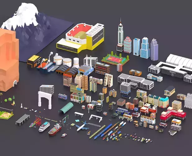 Low Poly City Pack Low-poly 3D model