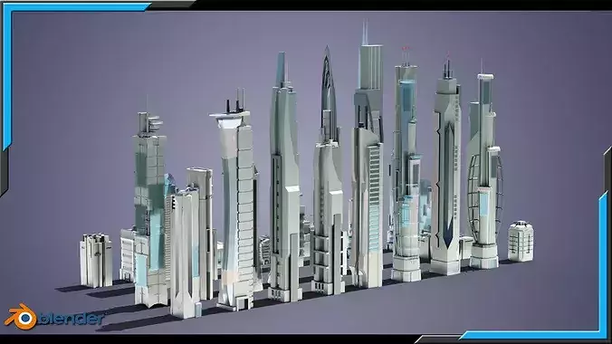 35 Futuristic Buildings VOL 1 Low-poly 3D model 2