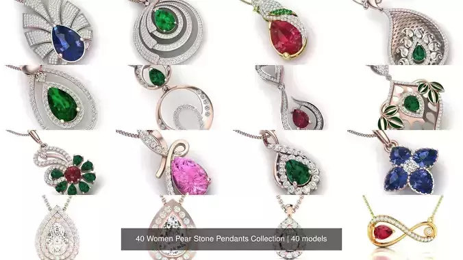 40 Women Pear Stone Pendants Collection 3D Model Pack 2