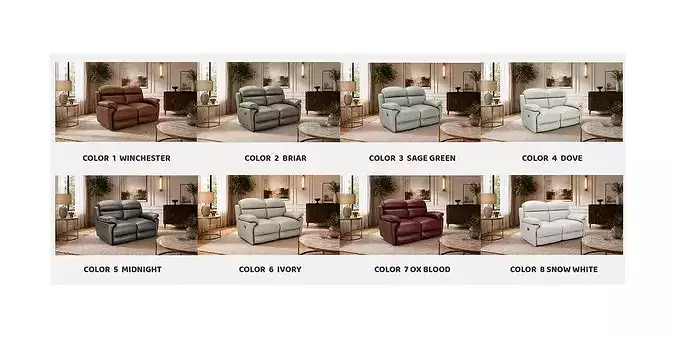 Two Seater Luxury Leather Recliner Sofa 8 Color Variants  Low-poly 3D model
