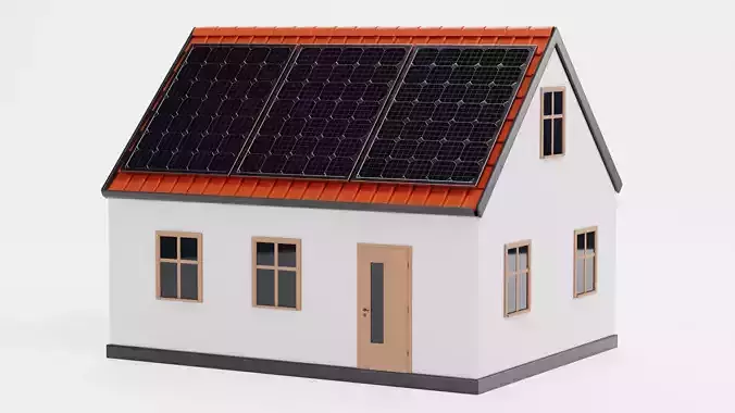 Solar House V1 - Eco Family Home with Photovoltaic Panels 3D model