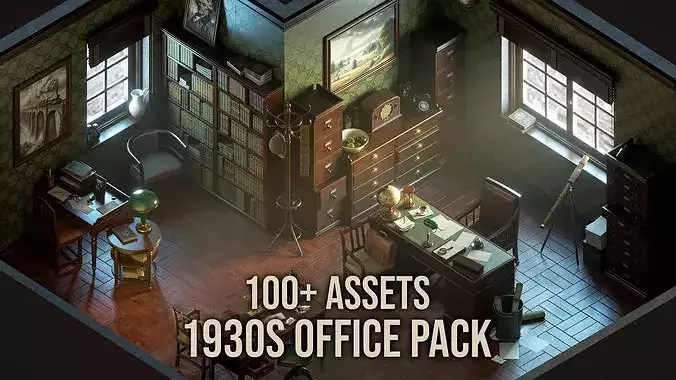 Vintage Office 1930s Asset Pack Low-poly 3D model
