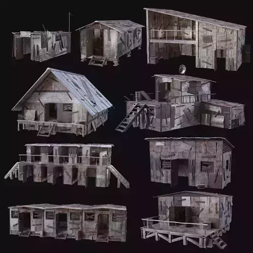 SHELTER POST APO HOUSE HUT IMPROVISED PLATE DEBRIS SURVIVAL AAA Low-poly 3D model