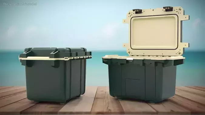 Insulated Camping Cooler Filled with Ice and Aluminum Cans 3D model 2