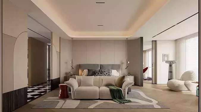 Modern master bedroom dressing room work room 3D model