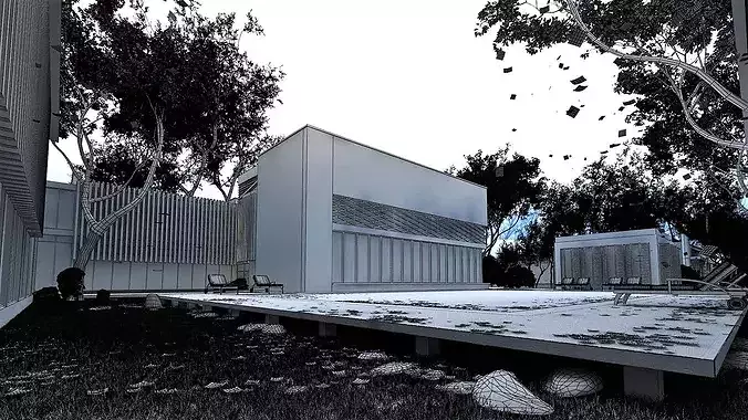 Modern Hotel with Swimming Pool and Patio 3D model 3